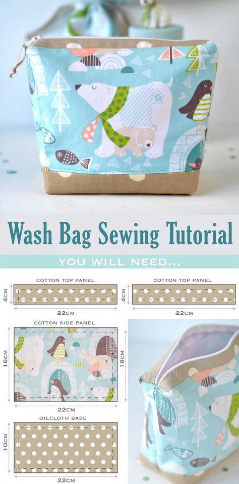 Wash Bag Sewing Tutorial Wash Bag Pattern, Wash Bag Sewing Pattern, Toiletries Bag Sewing Pattern, Pochette Diy, Bag Sewing Tutorial, Diy Sewing Tutorials, Sewing Tutorials Free, Small Sewing Projects, Bag Sewing