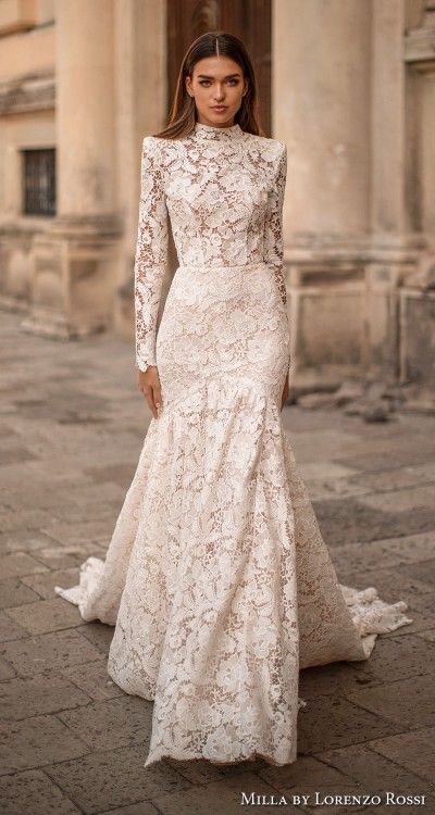 Turtle Neck Wedding Dress, Turtleneck Wedding Dress, High Neck Lace Wedding Dress, Trumpet Wedding Dress Lace, Gaun Koktail, Dressing Table Ideas, High Neck Wedding Dress, Neck Wedding Dress, Trumpet Wedding Dress