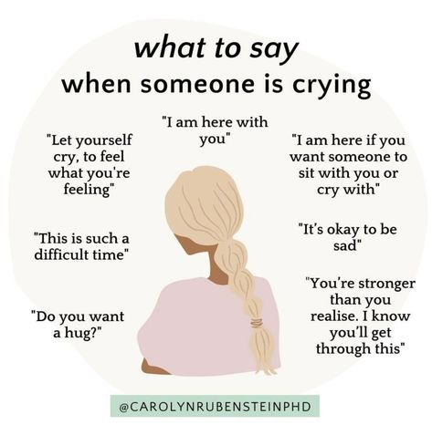 If someone is crying, what do you 𝘶𝘴𝘶𝘢𝘭𝘭𝘺 say?⁣ ⁣ Supporting someone who is crying can be filled with many emotions -- particularly the fear of saying or doing the "wrong thing." ⁣ ⁣⁣ While this post reviews some examples, please focus on showing up more than what you say. Your presence is the most important way you can support anyone moving through their emotions.⁣ ⁣⁣ But having a few 𝘬𝘦𝘺 phrases on hand may help you feel more comfortable, so peruse this list and add your own phrases. These ... Comforting Things To Say, Feeling Wanted, Dream Live, What To Say, Stronger Than You, The Fear, Teacher Life, Say What, Its Okay