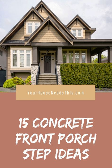 Your concrete porch isn't really what you want, and those concrete steps, you're probably not sure what to do about them.... #prochideas #concretedesign #homedecor #homeideas #housedesign Front Porch Concrete Steps, Polished Concrete Steps, Front Porch Stairs Ideas Concrete Steps, Painted Concrete Porch Steps, Cement Porch Ideas Front Steps, Redo Front Steps, Concrete Porch Steps Ideas, Cement Steps Front Porch, Stamped Concrete Steps Front Porches