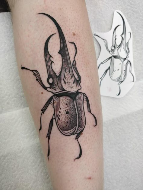 Vw Bug Tattoo, Hercules Beetle, Beetle Tattoo, Bug Tattoo, Insect Tattoo, Sick Tattoo, Black Instagram, Creepy Tattoos, Dot Work Tattoo