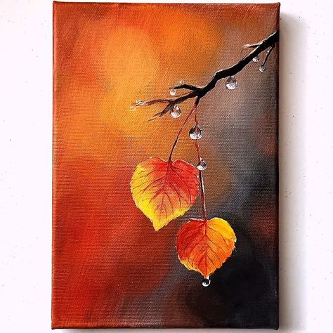 Dewy Autumn Leaves Acrylic Painting | Dewy Autumn Leaves Acrylic Painting Color used : Orange, Vermilion, Black, White, Lemon yellow #art #artist #artwork #acrylic #painting #eldrawingarts... | By El Drawing Arts | Facebook Draw Autumn Ideas, Autumn Leaves Painting Acrylic, Autumn Acrylic Painting Ideas, Oil Painting On Small Canvas, Autumn Abstract Painting, Trees Painting Acrylic, Autumn Canvas Painting, Autumn Painting Acrylic, Painting Leaves Acrylic