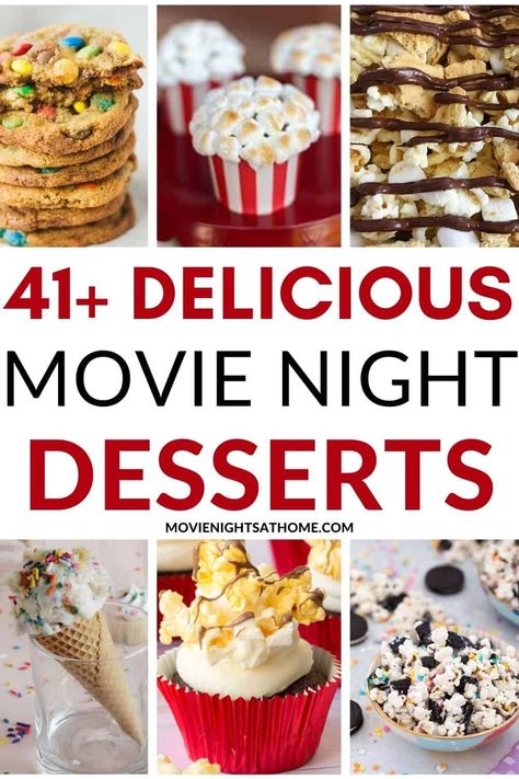 Movie Night Treats Ideas, Dessert For Movie Night, Family Night Desserts, High School Musical Themed Snacks, Movie Night Desserts Easy, Movie Dessert Ideas, Pizza Movie Night Ideas, Movie Baking Recipes, Best Snacks For Movie Night