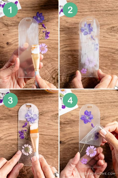 Learn how to craft easy pressed flower bookmarks for gorgeous DIY gifts. In minutes, you can create beautiful keepsakes for friends and family using either store-bought pressed flowers or DIY pressed flowers. #bookmarks #diygifts #pressedflowers #firstdayofhome Flower Pressing Bookmark, Pressed Flower Favors, How To Make Pressed Flower Art, Easy Dried Flower Crafts, What To Do With Pressed Flowers Diy, Easy Pressed Flower Crafts, Pressed Flower Petal Art, Dry Flower Bookmark, Pressed Dried Flowers Ideas