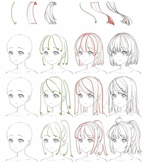 Reference sheet of how to draw anime flowing hair . Credit t Girl Hair Drawing, How To Draw Anime, Pelo Anime, Drawing Hair Tutorial, Manga Hair, Draw Manga, Drawing Hair, Anime Tutorial, Hair Sketch