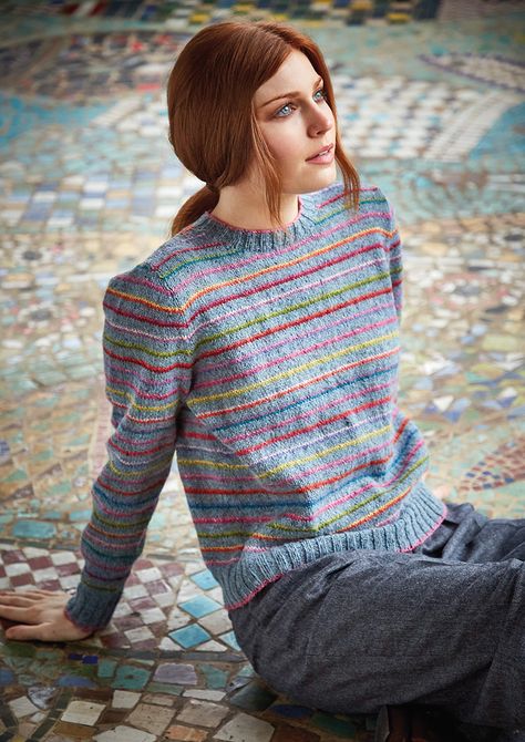 Colours in the mist sweater | Knitrowan Kaffe Fassett Knitting, Rowan Knitting Patterns, 70s Love, Rowan Knitting, Knitted Outfits, 2023 Outfit Ideas, Peony Colors, Rowan Felted Tweed, Knit Top Patterns