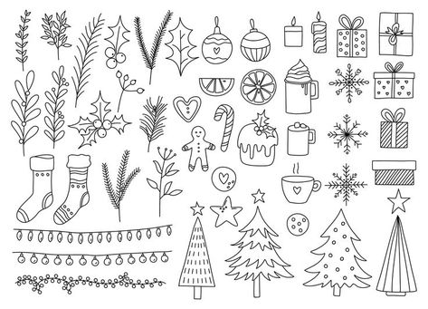 Christmas Tattoo, Christmas Elements, Christmas Doodles, Vector Christmas, Christmas Fonts, Christmas Drawing, Christmas Illustration, Svg Christmas, Christmas Vectors