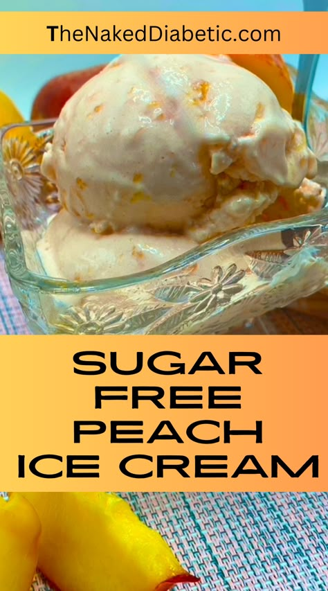 Recipe and instructions on how to make sugar free peach ice cream Low Sugar Ice Cream Recipes, Sugar Free Sorbet, Sugar Free Peach Cobbler, Low Sugar Ice Cream, Peach Ice Cream Recipe, Homemade Peach Ice Cream, Sugar Free Desserts Easy, Sugar Free Ice Cream, Healthy Ice Cream Recipes