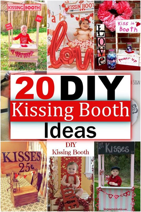 20 DIY Kissing Booth Ideas How To Build A Kissing Booth, Valentines Kissing Booth Diy, Diy Kissing Booth Cardboard, Kissing Booth Ideas, Valentines Kissing Booth, Diy Kissing Booth Photo Prop, Kissing Booth Costume, Diy Kissing Booth, Dog Kissing Booth