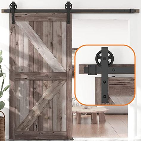 Amazon.com: SKYSEN 6FT Single Sliding barn Door Hardware kit, Barn Door Track, 1/4” Thick Material- 4FT-13FT Available- Smooth and Quiet- Easy to Install- Black (Big Wheel) : Tools & Home Improvement Install Barn Door, Single Sliding Barn Door, Farmhouse Barn Door, Barn Door Installation, Barn Door Kit, Barn Door Track, Cool Doors, Home Body, Sliding Barn Door Hardware