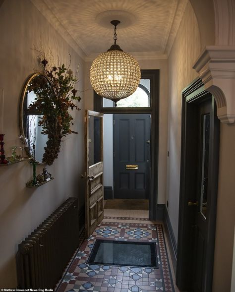 The ornate hallway entrance to Lucy's new home, complete with the reinforced glass floor that looks down into the cellar Victorian House Uk, Victorian House Renovation, Victorian House Interiors, Victorian Hallway, Stairs Landing, Victorian Home Interior, Tiled Hallway, Victorian Home Decor, Hallway Inspiration