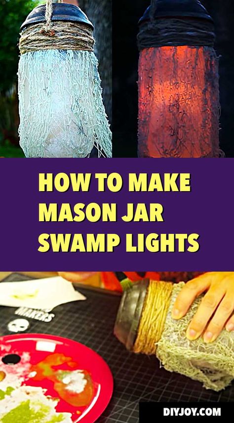 Cool Mason Jar Ideas for Halloween DIY Decor - How to Make Swamp Lights for Outdoor Yard Decorations at Halloween -DIY Halloween Decor Ideas for Front Yard -- Spooky and Creepy Yard Decor Ideas via @diyjoycrafts Swamp Lights, Bayou Halloween, Mini Haunted House, Lights Decoration Ideas, Voodoo Halloween, Yard Decor Ideas, Creepy Crafts, Scary Halloween Decorations Diy, Halloween Lights Decorations