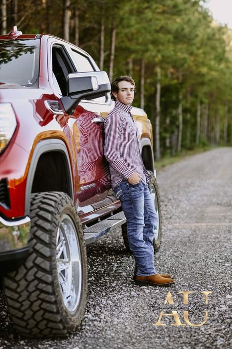 Truck Photography Ideas, Guy With Truck Photoshoot, Senior Photos With Tractor, Truck Poses Men, Graduation Pictures With Truck, Guys Senior Pictures Poses With Truck, Truck Graduation Pictures, Truck Poses Photo Ideas, Senior Picture Ideas For Guys With Truck