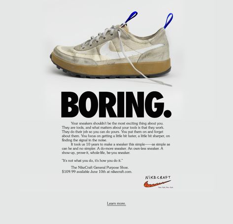 NikeCraft - One Page Website Award Nikecraft General Purpose, General Purpose Shoe, Copywriting Ads, Nike Poster, Tom Sachs, Shoe Advertising, Nike Ad, Shoe Poster, Sneaker Posters