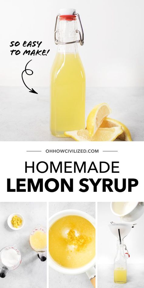 Lemon Syrup Recipe, Diy Syrup, Lemon Simple Syrup, Soda Syrup, Drink Syrups, Lemon Syrup, Simple Syrup Recipes, Homemade Syrup, Homemade Laundry