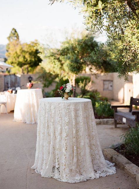 Rustic Wedding Reception Decor, Wedding Cocktail Tables, Classic White Wedding, Wedding Reception Napkins, Rustic Wedding Reception, Wedding Reception Decor, Wedding Cake Table, Lace Table Runners, Santa Barbara Wedding