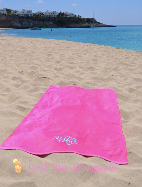 Sweet Tea Monograms Beach Towel Preppy Beach Towel, Monogramming Ideas, Monogrammed Beach Towels, Monogram Ideas, Preppy Beach, Sweet Summertime, Embroidery Monogram, Pink Beach, Sweet Summer