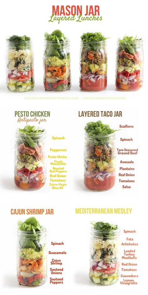 Mason Jar Layered Lunches! Perfect for back to school #glutenfree #paleo #ad Salads In A Jar, Mason Jar Lunch, Diy Mat, Makanan Rendah Kalori, Lexi's Clean Kitchen, Resepi Biskut, Mason Jar Salads, Mason Jar Recipes, Jar Salad