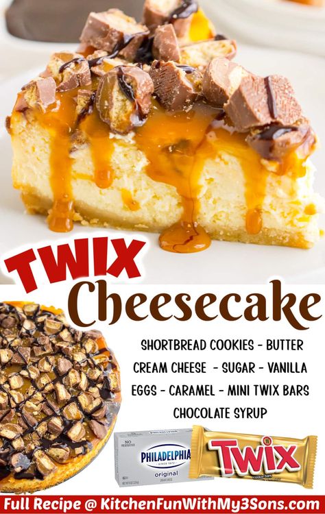 Twix Cheesecake Recipe, Twix Recipe, Twix Cheesecake, Twix Cake, Homemade Shortbread, No Bake Chocolate Cheesecake, Cheesecake Filling, Shortbread Crust, Cheesecake Desserts