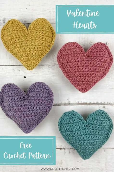 Valentine Hearts Crochet Garland - Free Pattern | The Knotted Nest Crochet Heart Necklace Free Pattern, Stuffed Crochet Hearts Free Pattern, Crochet Heart Cookies Free Pattern, Crochet Valentines Ideas For Classroom, Crochet Valentines Garland Free Pattern, Easy Crochet Valentines, Crocheted Heart Garland, Small Crochet Heart Pattern, Crochet Amigurumi Heart Free Pattern