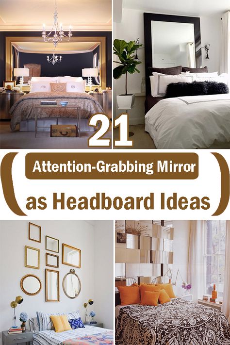 Add depth, elegance, and a dash of glamour to your sleeping space with these stunning Mirror Headboard Ideas! Headboard With Mirror Ideas, Long Mirror Above Headboard, Mirror As A Headboard, Mirror Behind Headboard, Mirror Headboard Bedroom, Headboard Mirror Ideas, Mirrors As Headboard Ideas, Mirror Above Headboard Ideas, Mirrored Headboard Ideas