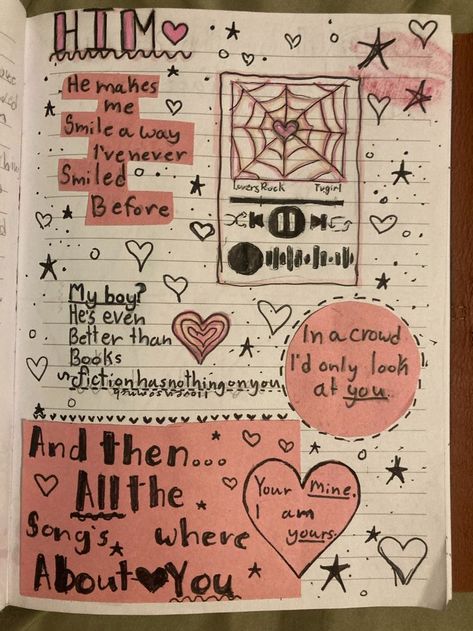 Lyric Drawings, Writing A Love Letter, Journal Inspiration Writing, Bullet Journal Ideas Templates, Love Scrapbook, Bullet Journal Mood Tracker Ideas, Pretty Journals, Diy Journal Books