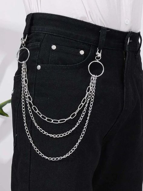 Men Layered Pant Chain | SHEIN USA Chain Outfit, Chains Aesthetic, Chain Pants, Jeans Chain, Pants Chain, Silver Pants, Pant Chains, Edgy Accessories, Chain Belts