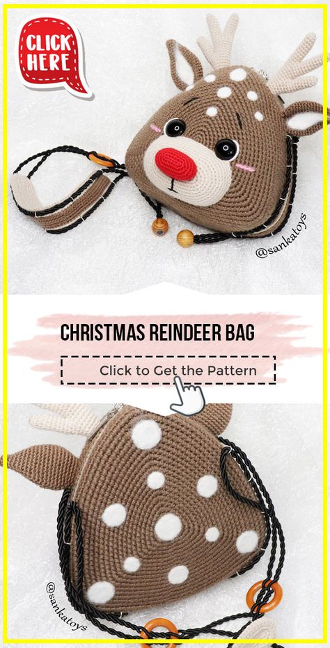 crochet Christmas Reindeer Bag free pattern - FREE Crochet Bag Pattern for Beginners. Click to Get the Pattern #Bag #crochetpattern #crochet via @shareapattern.com Crochet Amigurumi Backpack Free Pattern, Amigurumi Bag Free Pattern, Crochet Christmas Purse, Crochet Christmas Bags, Crochet Bags For Kids, Backpack Crochet Pattern Free, Crochet Christmas Bag, Cute Crochet Bag Free Pattern, Reindeer Crochet Pattern Free