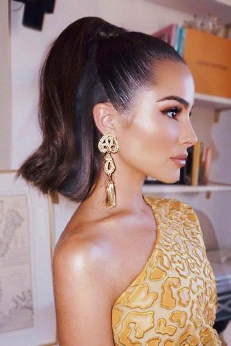 Adorable Ponytail Hairstyles: Simple Doesn’t Mean Boring ★ Short Ponytail, Drag Make-up, 50 Hairstyles, Pony Hairstyles, Half Ponytail, Fall Hair Trends, Olivia Culpo, Penteado Cabelo Curto, Mid Length Hair