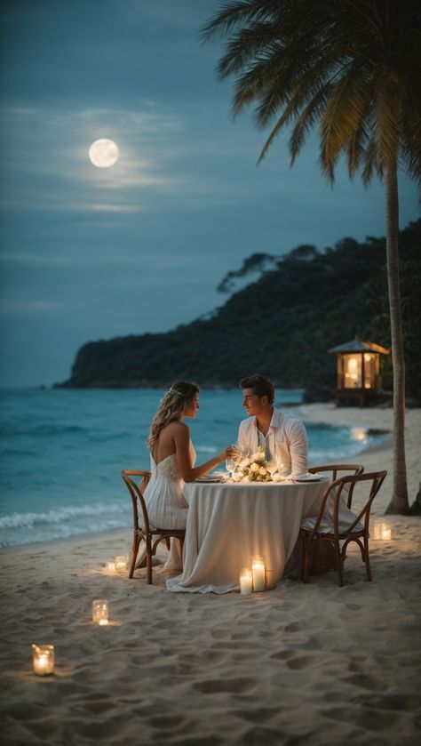 American Couple, Wedding Ocean, Love Vacation Couple, Maldives Couple Aesthetic, Maldives Photography Couple, Couples In Maldives Aesthetic, Couples In Maldives, Maldives Romantic Dinner, Florida Honeymoon