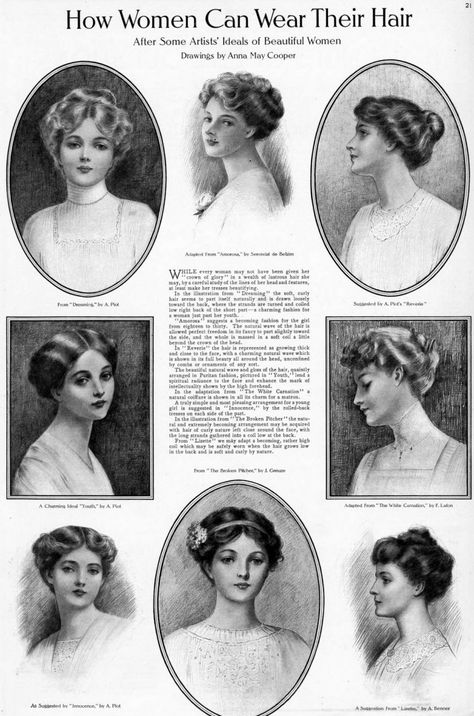 Pretty vintage hairstyles for women from the 1910s 1900s Short Hairstyles, 1910s Fashion Women Hair, 1900s Womens Hair, 1901 Hairstyles, 1923 Hairstyles, 1910s Hairstyles Tutorial, 1890s Womens Hairstyles, 1910s Hairstyles For Long Hair, Old Time Hairstyles