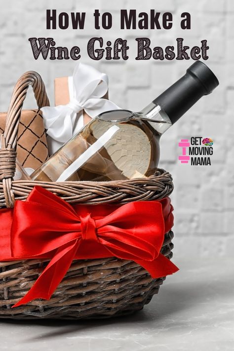 Learn how to make a wine gift basket for a wedding or another special event! These wine basket tips will help you create the perfect gift! Wine Pampering Basket, Wine And Spa Gift Basket, Diy Wine And Cheese Basket, Wine Chocolate Gift Basket, Wine Night Basket, Wine And Snacks Gift Basket, How To Make A Wine Gift Basket, Gift Baskets With Wine Ideas, Red Wine Gift Basket Ideas