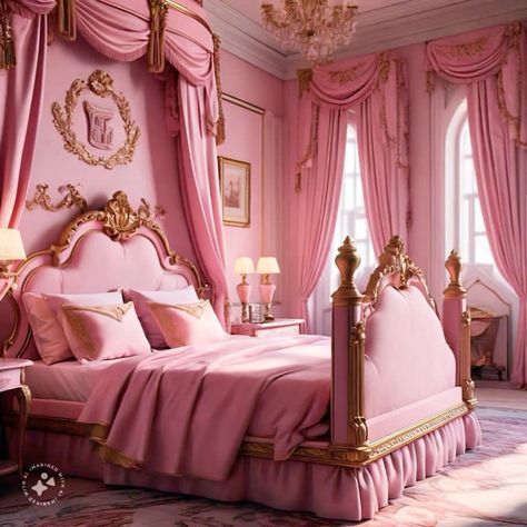 Pink Bed Frame, Feminine Furniture, Pink Bedroom Decor Ideas, Disney Princess Bedroom, Barbie Bedroom, Layered Bedding, Fall Bedroom Ideas, Pink Bed, Outdoor Christmas Decoration Ideas