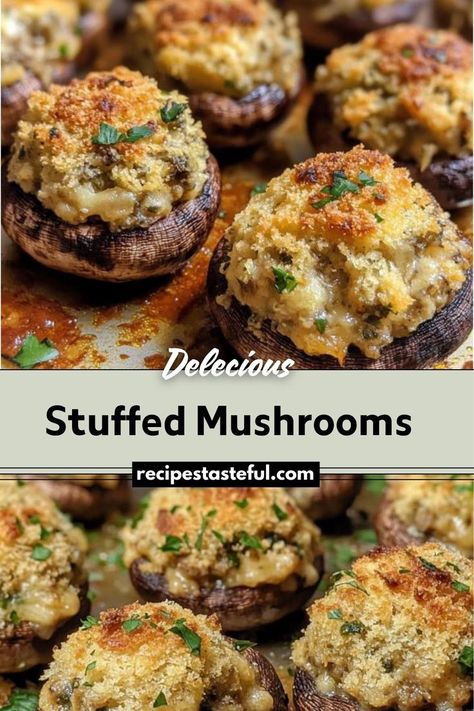 These stuffed mushrooms make an excellent appetizer or side dish, combining tender mushroom caps with a creamy, savory filling of garlic, onions, breadcrumbs, and Parmesan cheese. Optional additions of bacon or sausage make these even more indulgent, perfect for any occasion from casual dinners to festive gatherings. Easy Stuffed Mushroom Recipe, Stuffed Mushroom Recipe, Mushroom Side Dishes, Stuffed Mushrooms Easy, Sausage Stuffed Mushrooms, Mushroom Appetizers, Cheese Stuffed Mushrooms, Mushroom Caps, Christmas Side Dishes