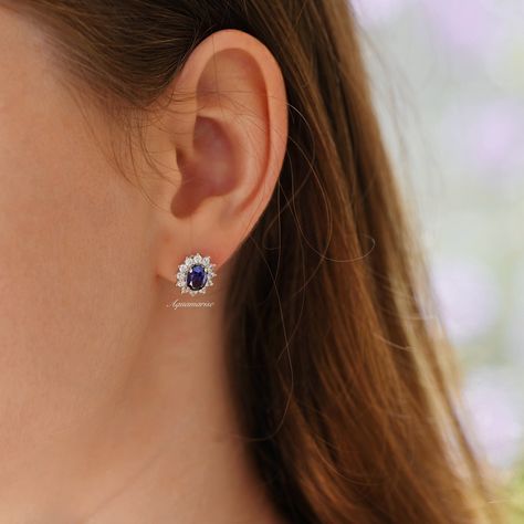 Blue Sapphire Earrings Wedding, Simple Sapphire Earrings, Sapphire Studs Earrings, Sapphire Wedding Earrings, Blue Sapphire Earrings Studs, Sapphire Earrings Wedding, Sapphire Jewelry Earrings, Blue Stone Jewellery, Subtle Jewelry