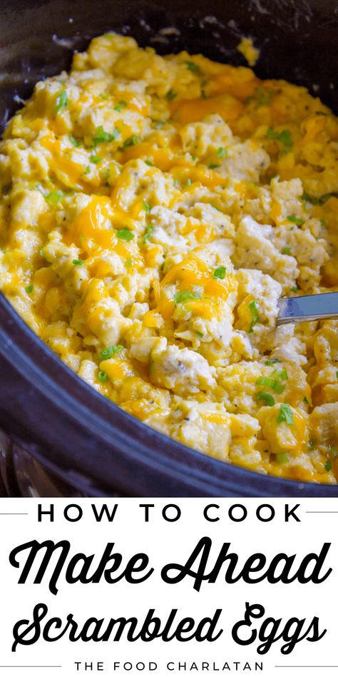 Creamy Scrambled Eggs for a Crowd from The Food Charlatan. Make Ahead Eggs For A Crowd, Crock Pot Scrambled Eggs Slow Cooker, Frozen Scrambled Eggs, Instant Pot Scrambled Eggs For A Crowd, Breakfast For Groups Ideas, Crockpot Scrambled Eggs Overnight, How To Make Scrambled Eggs For A Crowd, Scramble Eggs For A Crowd, Big Batch Scrambled Eggs