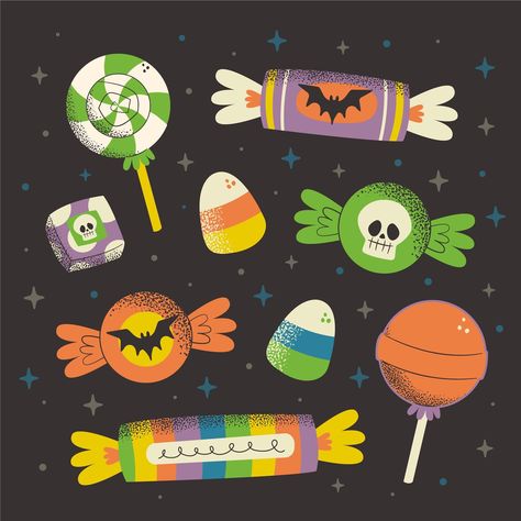 Halloween Candy Drawing, Halloween Candy Art, 30 Days Art Challenge, Candy Branding, Animated Pumpkins, Halloween Pinata, Treat Cones, Halloween Advent Calendar, Candy Drawing