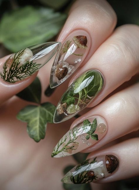 Forestcore Nails, Mystical Nail Art, Witchy Fashion Modern Witch Outfit, Mystical Nail Designs, Witchy Nail Designs, Witchy Nail Art, Witch Nail Art, Mystical Nails, Hijiri Byakuren