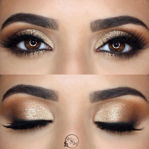 25 Stunning Looks All Brown-Eyed Girls Need to Try Bronze Eye Makeup, Wedding Eyes, Wedding Hairstyles And Makeup, Gold Makeup Looks, Wedding Eye Makeup, Glam Wedding Makeup, Gold Eye Makeup, Wedding Makeup For Brown Eyes, Formal Makeup