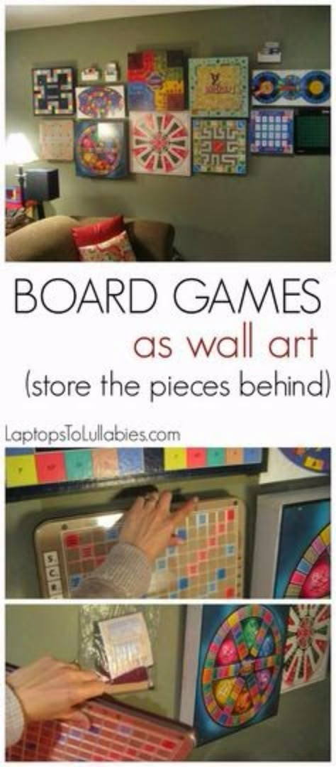 DIY Media Room Ideas - Board Games As Wall Art - Do It Yourslef TV Consoles, Wall Art, Sofas and Seating, Chairs, TV Stands, Remote Holders and Shelving Tutorials - Creative Furniture for Movie Rooms and Video Game Stations #mediaroom #diydecor Teen Hangout, Rustic Basement, Hangout Room, Game Room Family, Game Room Ideas, Playroom Organization, European Home Decor, Playroom Ideas, Basement Remodel