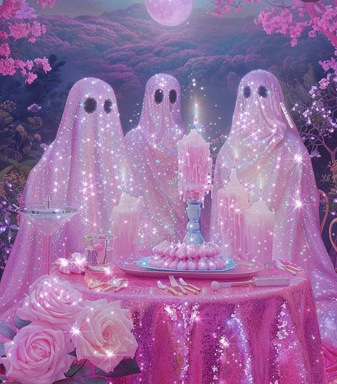 Hot Ghoul Halloween, Pastel Goth Halloween Decor, Kawaii Horror Aesthetic, Kawaii Goth Aesthetic, Ghoul Summer, Pastel Horror, Horror Creatures, Colorful Ghost, Halloween Pinup