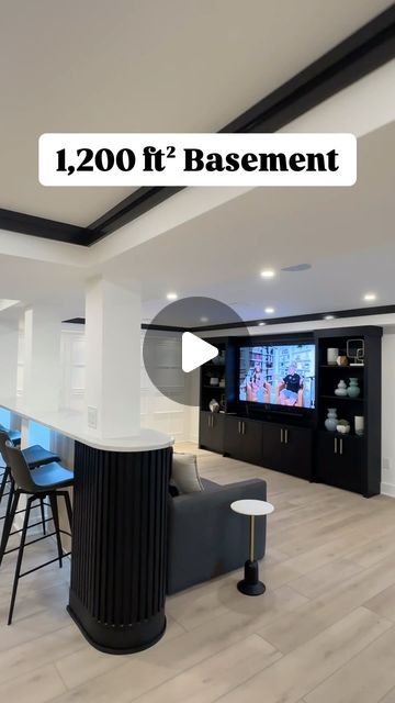 Basement Under Garage, Basement Living Room And Bar, Fireplace In Basement Ideas, Bar Behind Couch Basements, Best Basement Ideas, L Shape Basement Layout, 1000 Sq Ft Basement Layout, Raised Ranch Basement Ideas, Basement Before And After