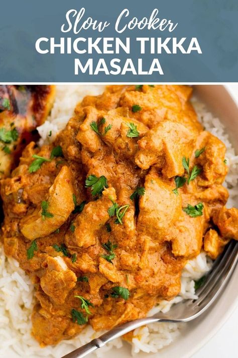 Slow Cooker Chicken Tikka Masala is a flavorful and aromatic dish that combines tender chicken with a creamy tomato-based sauce and a blend of Indian spices. This recipe is a delicious and easy way to enjoy the exotic flavors of Indian cuisine without spending hours in the kitchen. via @irena_macri Indian Slow Cooker Recipes, Slow Cooker Chicken Tikka Masala, Tikki Masala, Indian Cheese, Chicken Tikka Masala Recipes, Masala Sauce, Tikka Masala Recipe, Slow Cooker Dinner, Savory Dishes