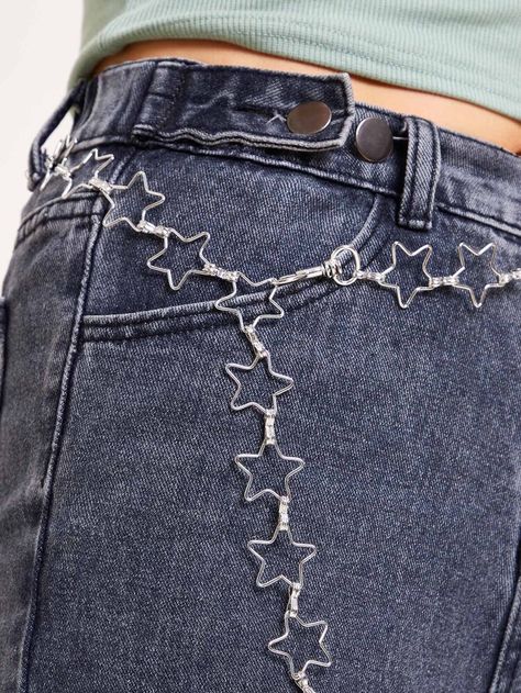 Star Decor Waist Chain | SHEIN USA Geometry Jewelry, Y2k Jewelry, Chain For Women, Fashion Y2k, 2021 Fashion, Waist Chain, Star Girl, Silver Stars, Jewelry Silver