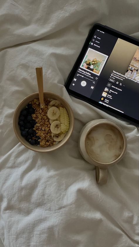 Breakfast, coffee, cappuccino, music, Spotify, playlist ideas, fruit, healthy, morning Early Morning Breakfast Aesthetic, Morning Get Ready Aesthetic, Cozy Breakfast Ideas, Coffee And Breakfast Aesthetic, Breakfast Asthetic Pics, Breakfast Ideas School Mornings, Morning Playlist Cover, Breakfast Aesthetic Mornings, Morning Breakfast Aesthetic