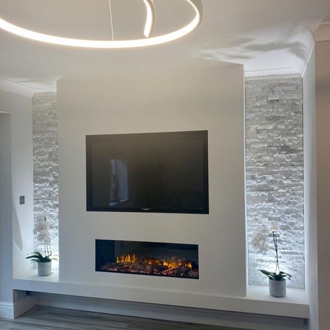 Media Wall Fireplace Tv, Feature Media Wall, Media Walls With Electric Fires, Family Fun Room Ideas, Media Wall Grey, Simple Media Wall Ideas, Media Wall Inspiration, Media Walls Ideas, Media Wall Ideas Without Fireplace