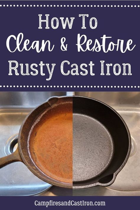 Cleaning Rusty Cast Iron, Rusted Cast Iron Skillet, Rusty Cast Iron Skillet, Cleaning Cast Iron Pans, Restore Cast Iron, Cleaning Cast Iron Skillet, Season Cast Iron Skillet, Seasoned Cast Iron Pan, Remove Rust Stains