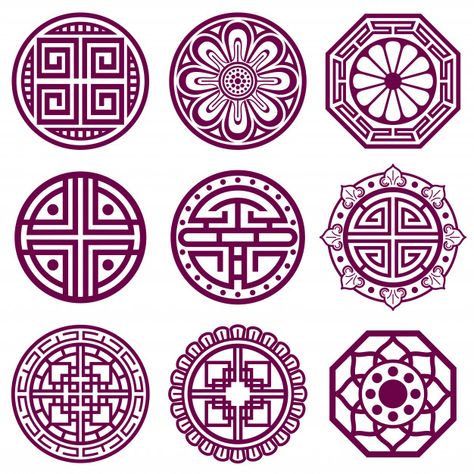 Korean Symbols And Meanings, Korean Ornament, Korean Symbols, Korean Tattoo, Feng Shui Symbols, Vector Symbols, Korean Tattoos, Chinese Pattern, Asian Tattoos