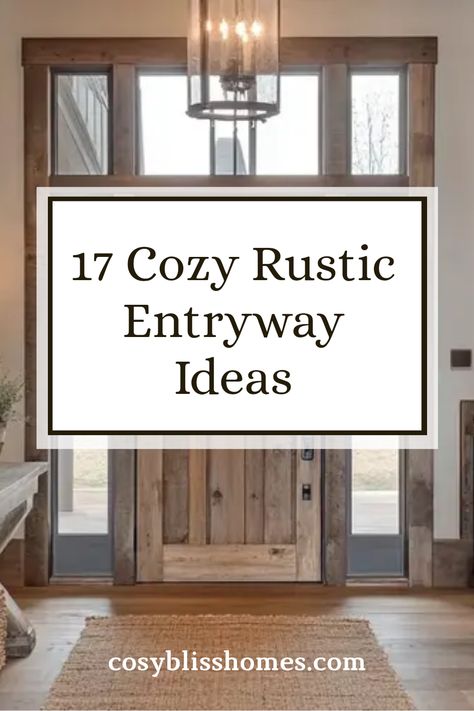 17 cozy rustic entryway ideas featuring woven rugs and natural materials for a welcoming atmosphere. Perfect inspiration for stylish home decor. Modern Rustic Doors, Welcoming Entryway Front Entry, Cabin Entry Way Ideas, Farm Style Entryway, Cozy Foyer Entry Ways, Modern Rustic Doors Interior, Ski House Entryway, Cabin Foyer Entrance, Welcoming Home Aesthetic