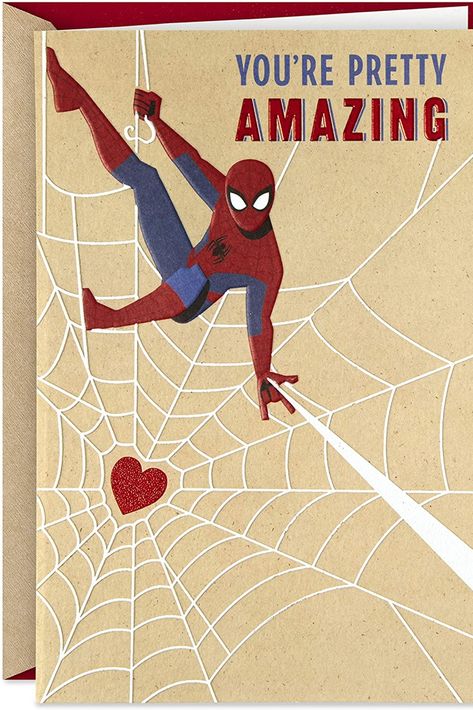 Send a sweet note to your husband, wife, girlfriend, Boyfriend, or romantic partner who loves spider-man with a cool #valentinesday card made especially for them. Kraft paper cover features Spider-Man with a heart at the center of his Web, accented with metallic foil.Inside reads: "this Valentine's day, I just wanted to say.. Thanks for sticking with me" this card is the perfect accompaniment to any great Valentine's day gift and a memorable way to wish the person you love a happy Valentines day Valentine Spiderman, Unique Valentines Cards, Valentines Wallpaper Iphone, Spiderman Gifts, Funny Valentines Cards, Marvel Cards, Image Spiderman, Valentines Gift Bags, Creative Gifts For Boyfriend